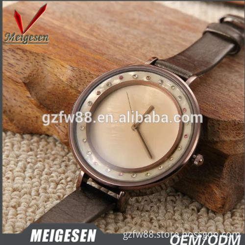 personality MOP multi-color crystal dial small leather band women watch